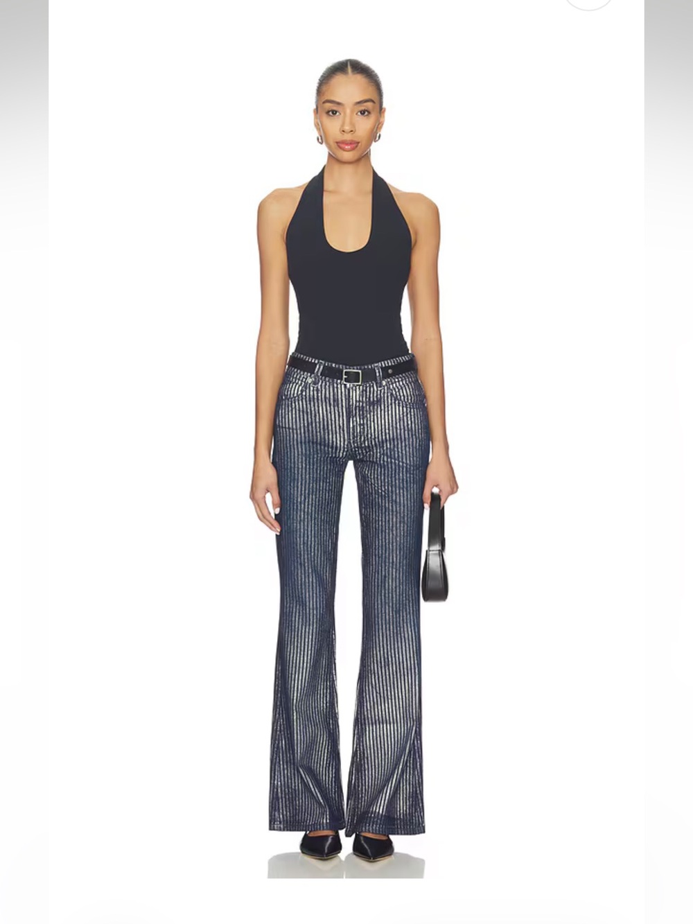 Free People West Coast Metallic Flare Jeans Country Blue 27